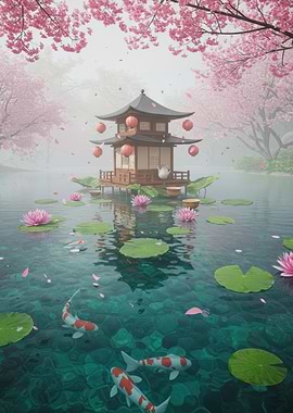 Japanese Pagoda with Koi Pond