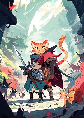 Adventurous Cats Cartoon Illustration