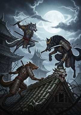 Wolf Samurai Warriors Moonlight