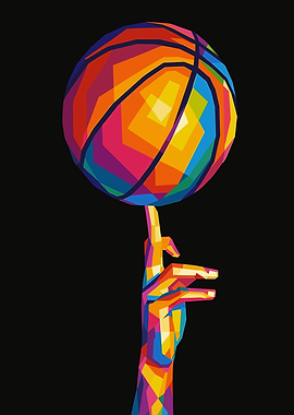 Colorful Basketball Spinning on Finger