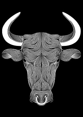 Abstract Bull Head Line Art