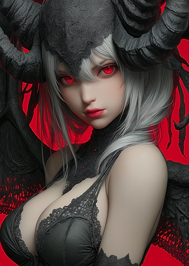 Demon Girl with Red Eyes Portrait