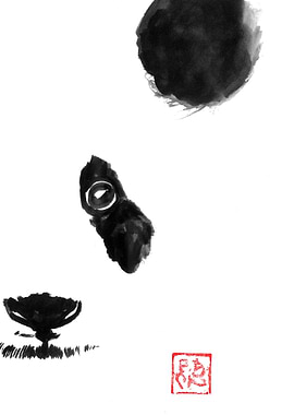 Ink Wash Painting: Moon, Eye, Flower