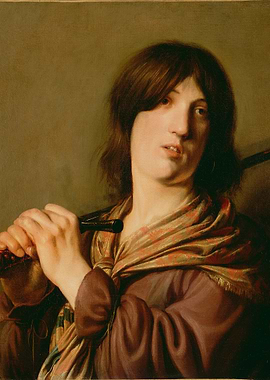 Young Woman with Flute Painting