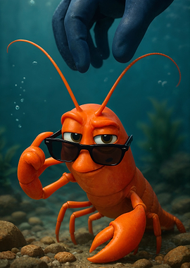 Cool Lobster with Sunglasses Underwater