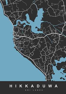 Hikkaduwa, Sri Lanka Map Art