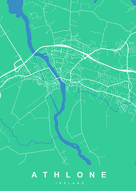 Athlone, Ireland Map Art Print