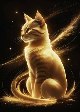 Golden Cat with Magical Aura