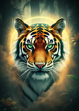 Tiger Portrait Golden Halo