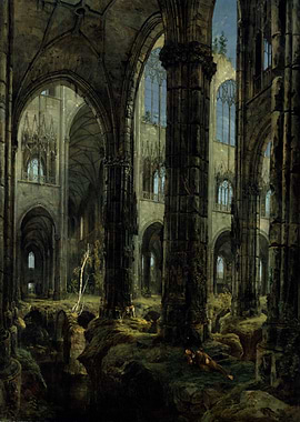Ruined Gothic Church Interior Painting