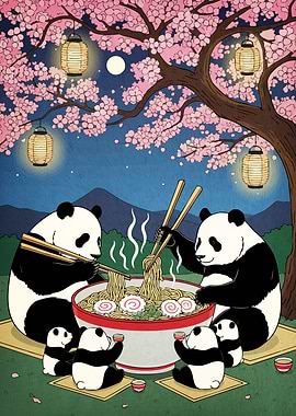 Pandas Ramen Cherry Blossoms