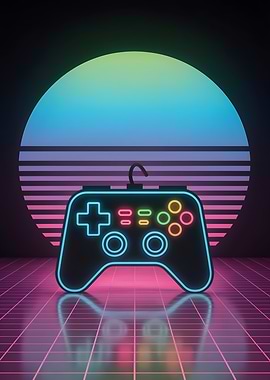 Retro Gaming Controller Neon Art