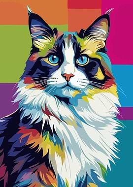 Colorful Ragdoll Cat Pop Art Portrait