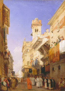 Procession in a European City Painting
