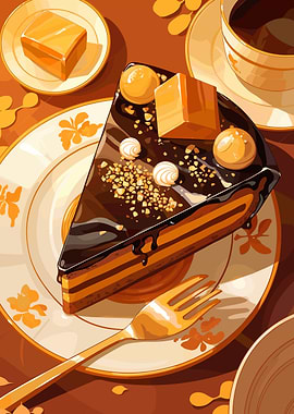 Chocolate Cake Slice with Coffee