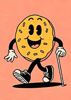 Cartoon Donut Character with Cane