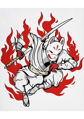 Fox Mask Ninja in Flames