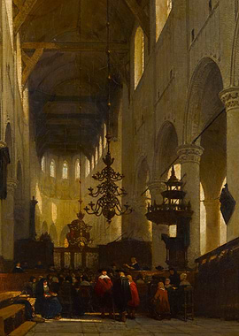 Church Interior with Congregation Painting