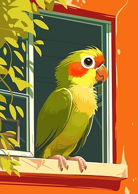 Parrot in Window Illustration