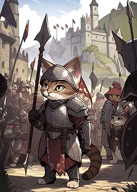 Cat Knights Marching to the Castle