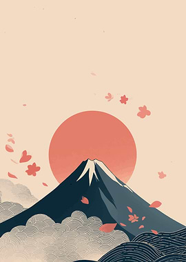 Mount Fuji with Cherry Blossoms Art