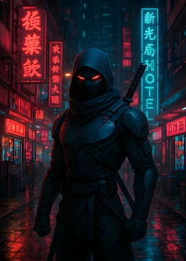 Cyberpunk Ninja in Neon Cityscape