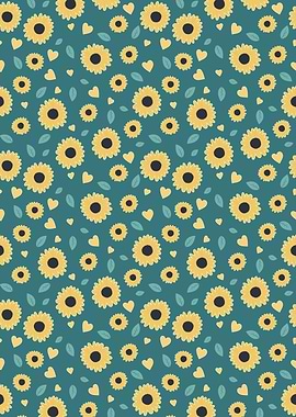 Sunflower, Hearts, and Leaves Pattern