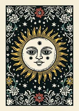 Sun face with floral frame