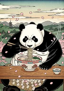 Panda ramen Ukiyo-e style