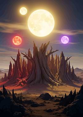 Alien Landscape with Multiple Moons