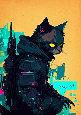 Cyberpunk Cat Warrior
