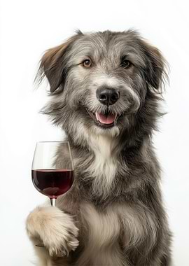 Pyrenean Shepherd dog with Wine Glass Portrait