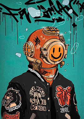 Diver with Smiley Face and Patches