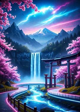 Japanese Landscape Cherry Blossoms