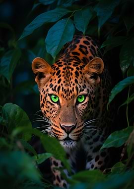Leopard with Green Eyes in Jungle