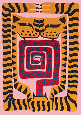 Stylized Tiger with Floral Labyrinth