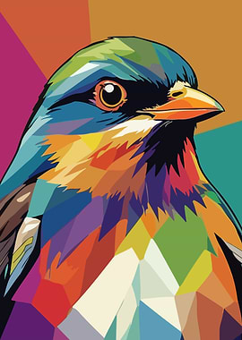 Colorful European Robin Pop Art Illustration