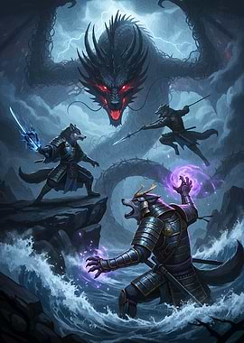 Wolf Samurai Dragon Fantasy