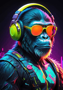 Cyberpunk Gorilla Headphones Glasses
