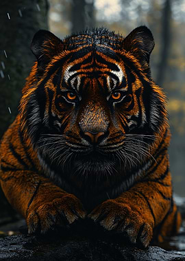 Majestic Tiger Portrait in the Rain