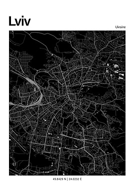 Lviv Black and White Map