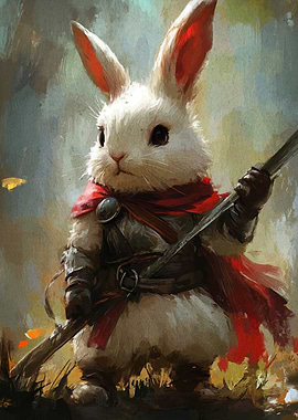 Warrior Rabbit with Spear and Cape