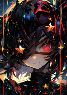 Anime Girl with Stars and Red Eyes