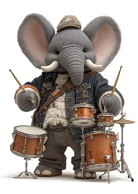 Elephant Musician Playing Drums