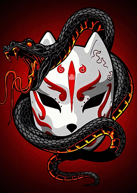 Fox Mask and Snake Illustration