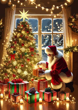 Santa Claus with Christmas Tree and Gifts