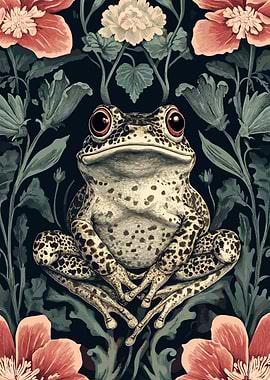 Frog with Floral Background