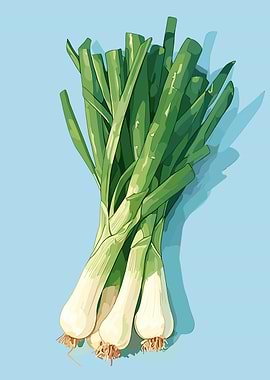 Fresh Green Onions on Blue Background