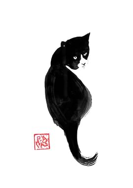 Black Cat Ink Painting