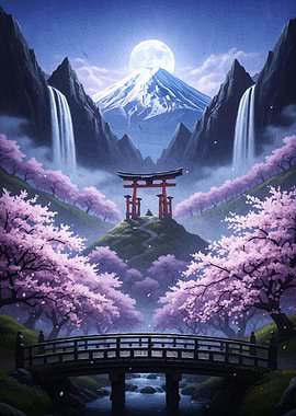Japanese Landscape Cherry Blossoms